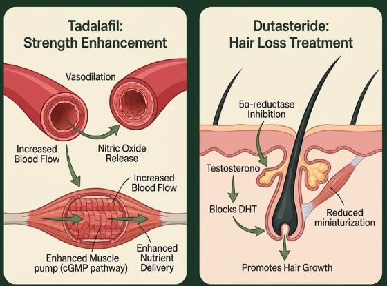 How Tadalafil and Dutasteride support blood flow and block DHT
